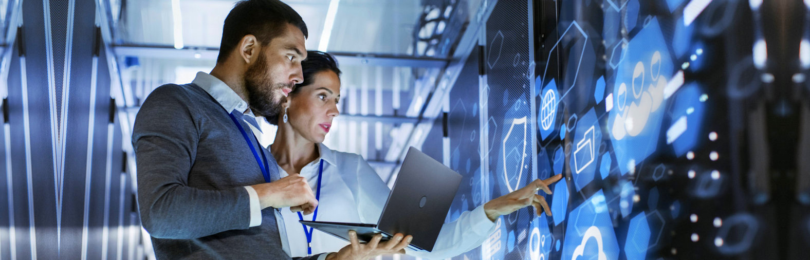 man woman working together